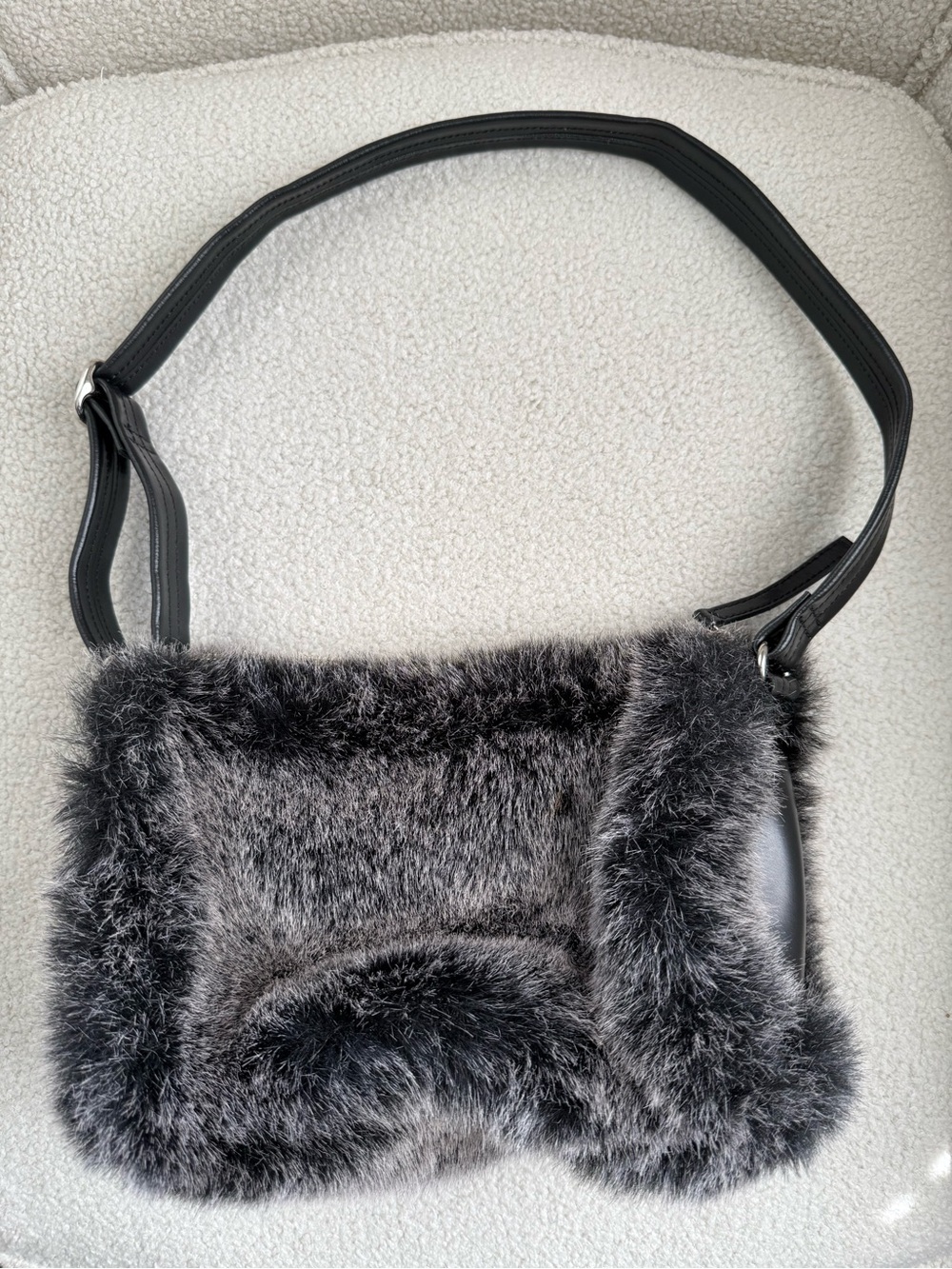 Banana Republic Faux Fur Shoulder Bag - Black and Gray